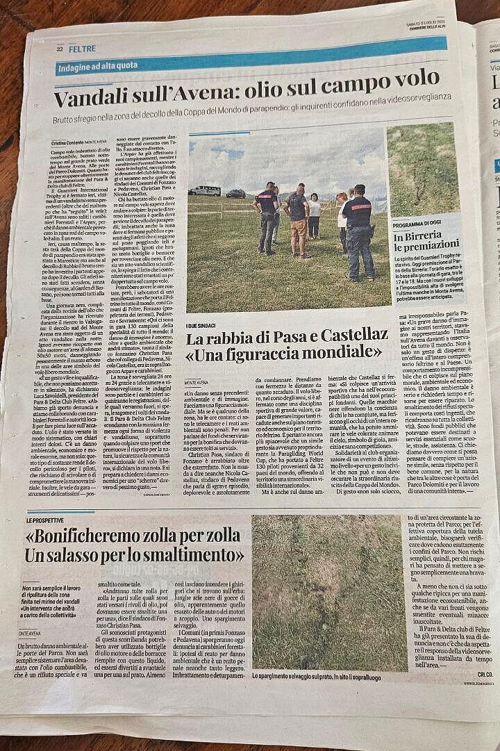 italienischer Zeitungsbericht: Vandali sull’avena: olio sul campo volo